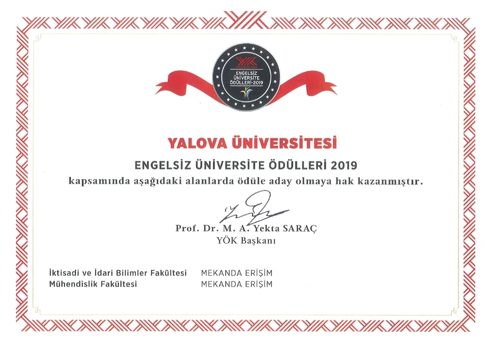 Yalova Üniversitemiz Engelsiz Üniversite Ödülleri’nde “Turuncu Bayrak” Adayı Oldu.